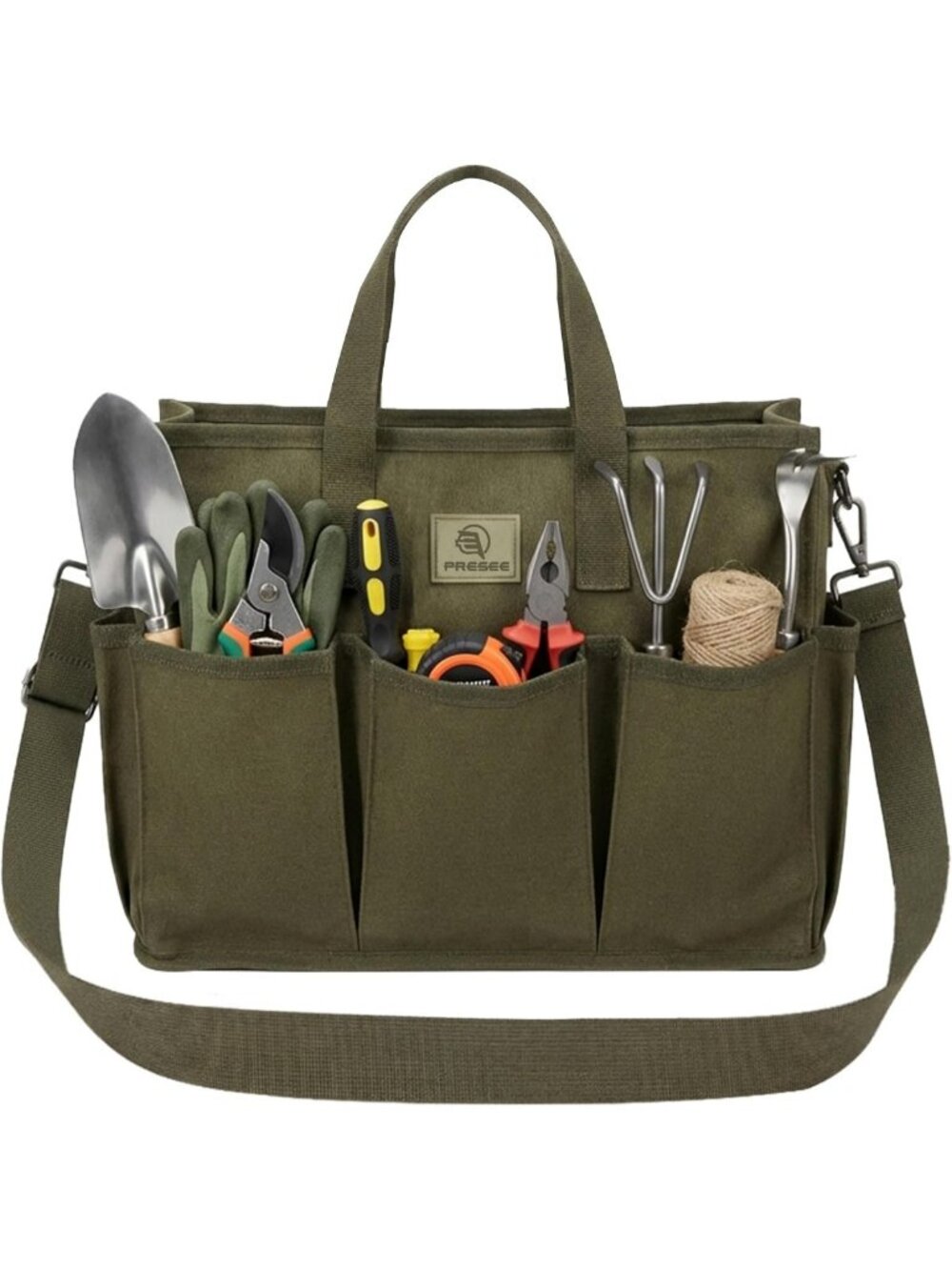 Large Heavy Duty Canvas Gardening Tote Bag with Pockets - Tool Organizer